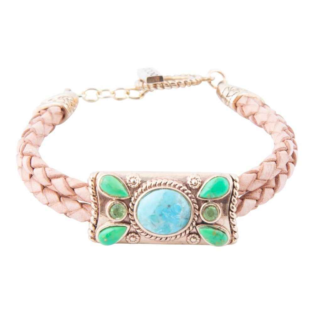 Legacy Lime Green and Blue Turquoise Braided Leather Bracelet