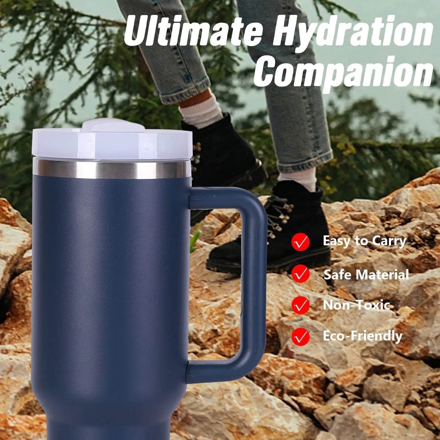 40oz V2 large capacity tumbler, With Handle And Straw Lid, Insulated Reusable Stainless Steel Water Bottles Travel Mug Coffee Cup car cup water cup For Men Women Outdoor Camping Driving, gift - Solstik