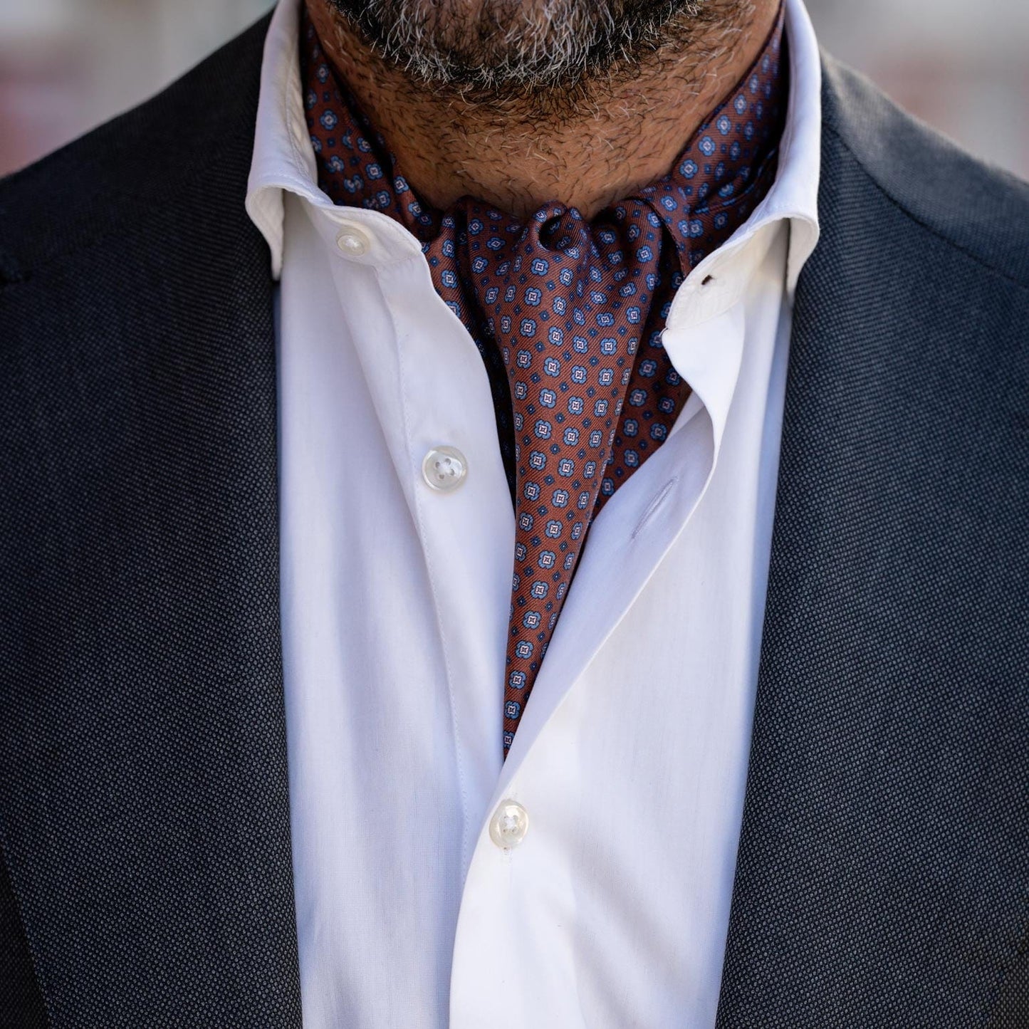 Navona - Silk Ascot Cravat Tie - Chocolate - Solstik