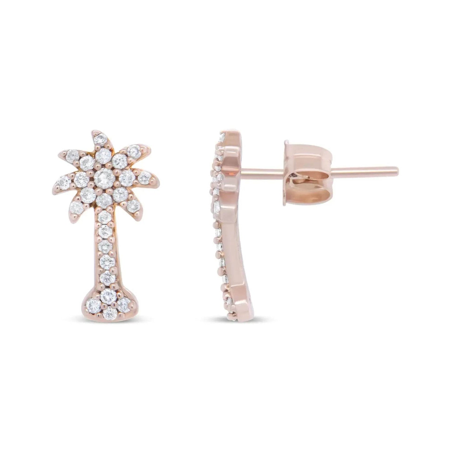 10K Rose Gold Diamond Palm Tree Studs - Solstik