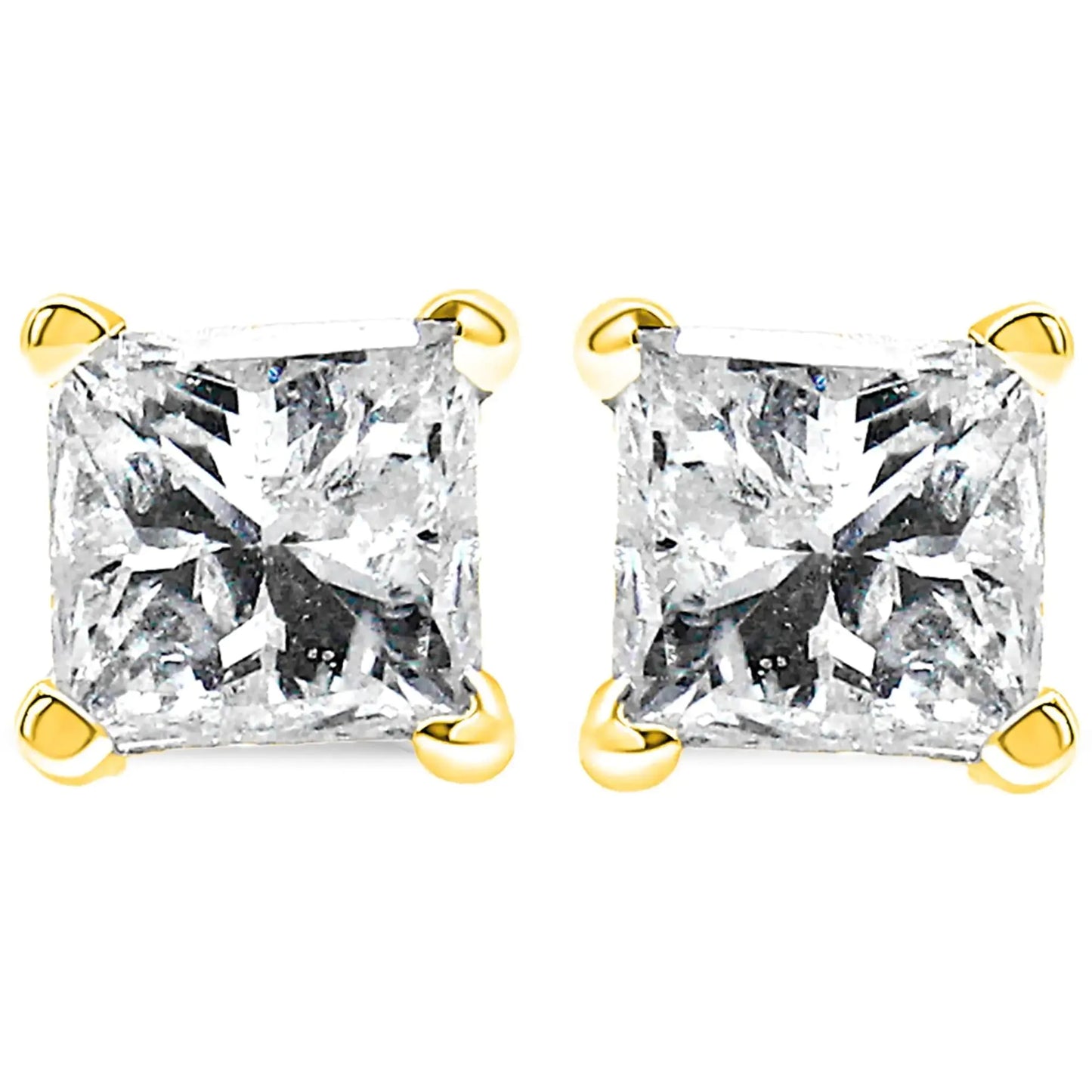 10K Yellow Gold Princess Diamond Solitaire Earrings - Solstik
