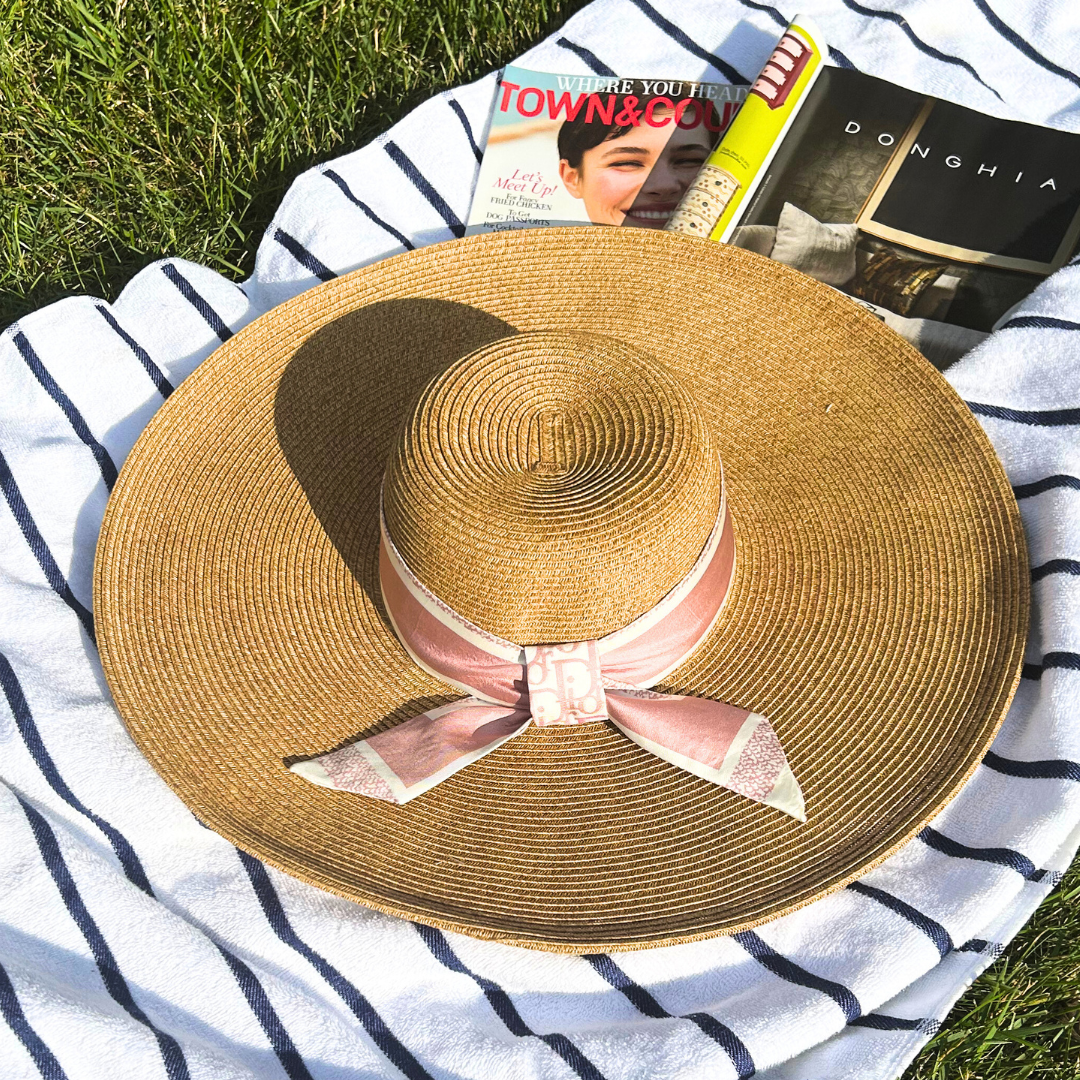 Trotter Pink Vintage Silk Scarf Perfect Straw Sun Hat - Solstik