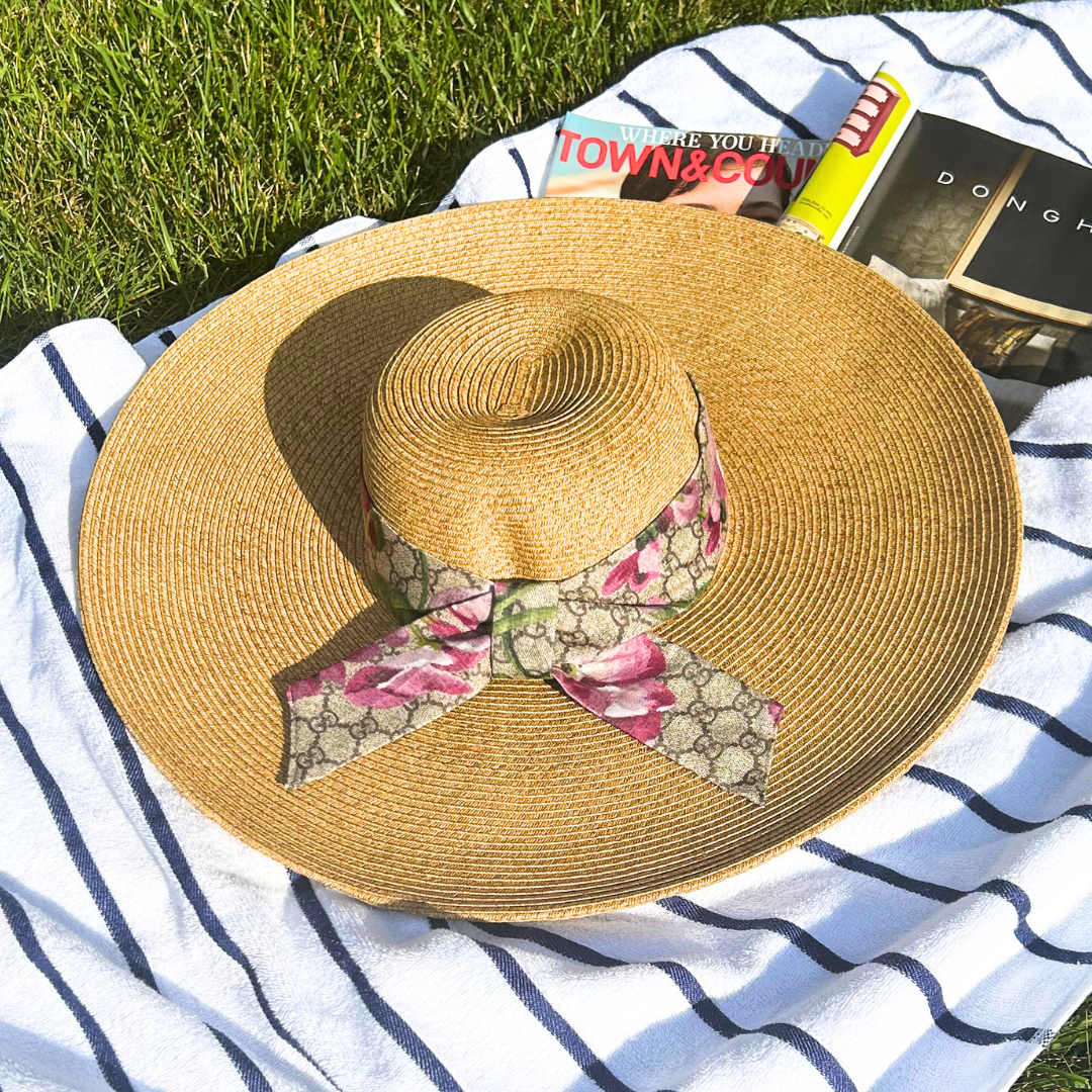 GG Logo Blooms Pink Perfect Straw Sun Hat - Solstik