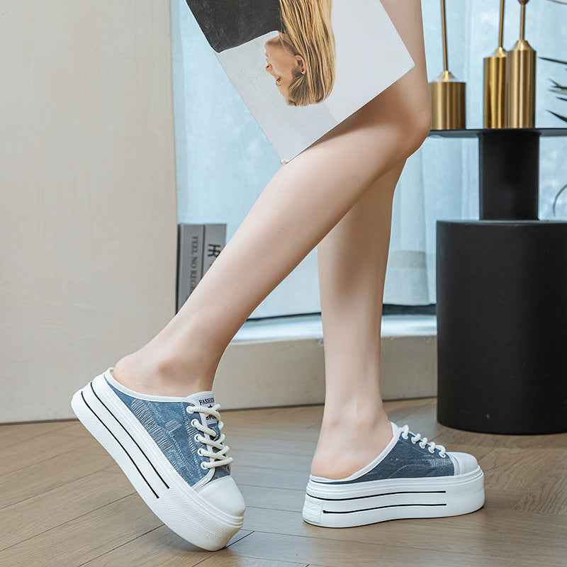 Closed Toe Half Slippers Women's All-Match Platform Height Increasing