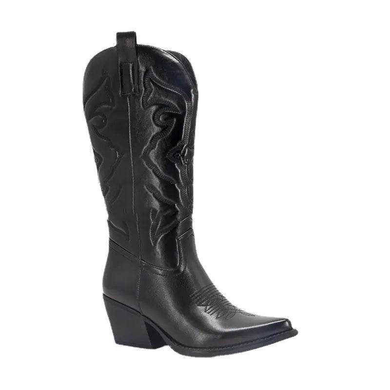 Vintage Women's Chunky Heel High Cowboy Boots - Solstik