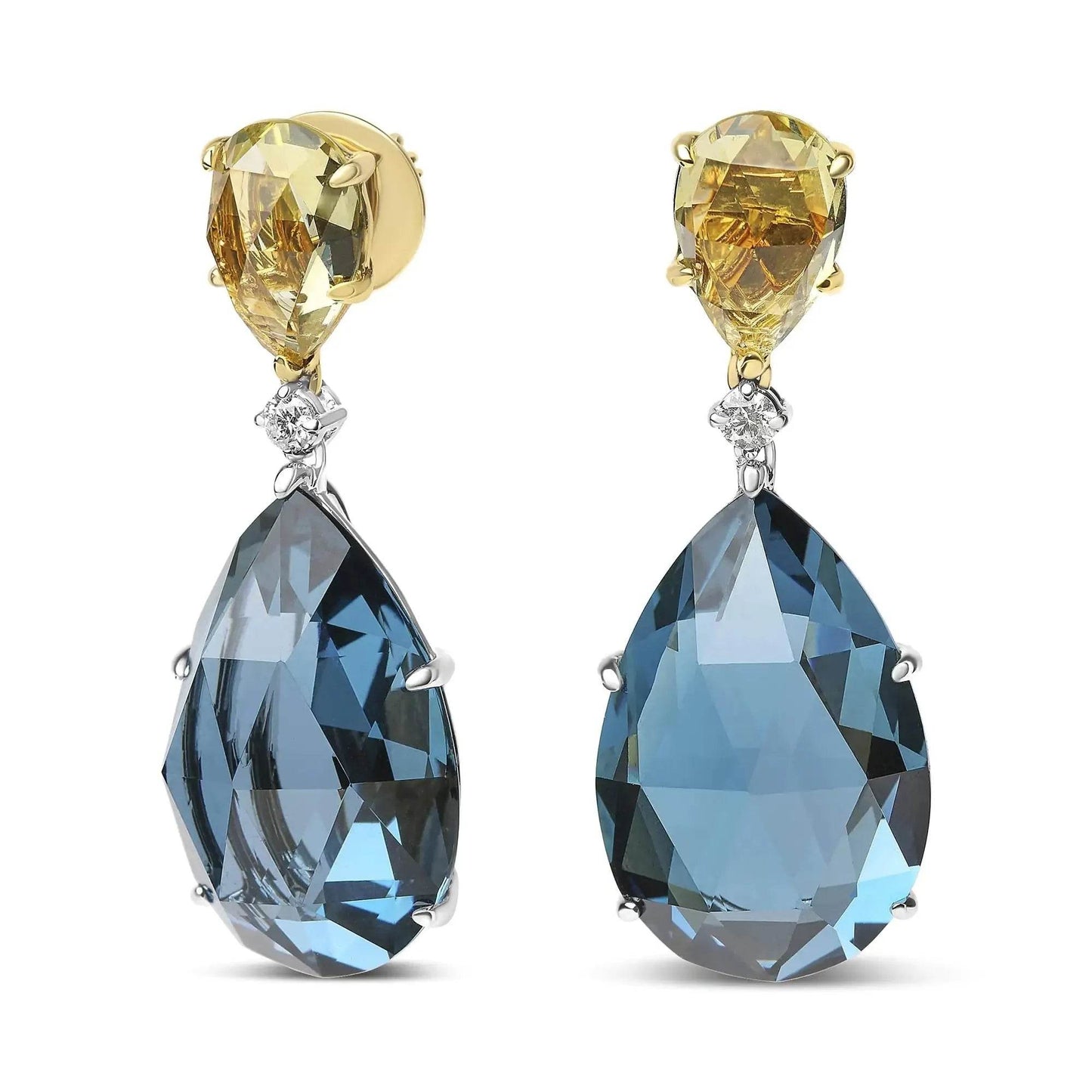18K Gold Diamond, Lemon Quartz & Blue Topaz Earrings - Solstik