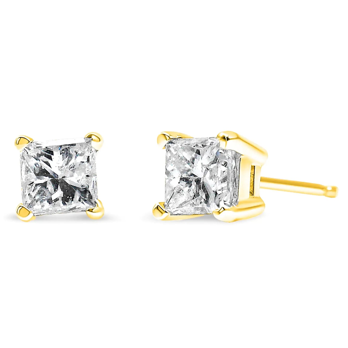 10K Yellow Gold Princess Diamond Solitaire Earrings - Solstik