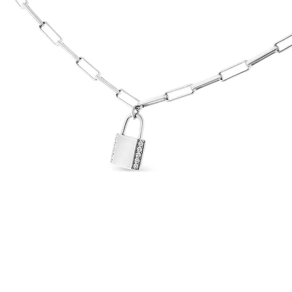 Sterling Silver Diamond Lock Necklace - Solstik