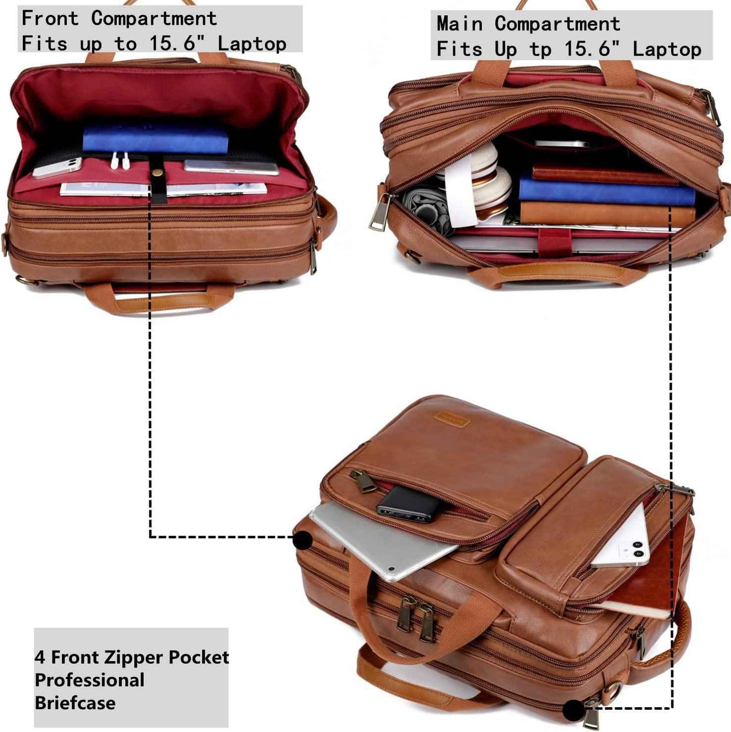 FR Fashion Co. 16″ Convertible Leather Laptop Backpack Briefcase