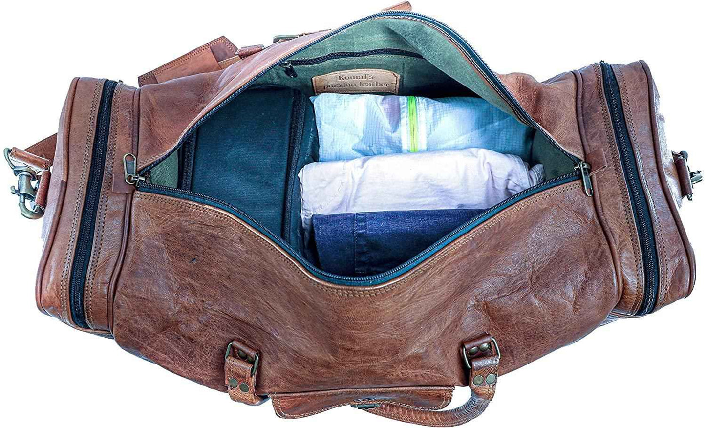 FR Fashion Co. 21" Full Grain Leather Duffel Bag