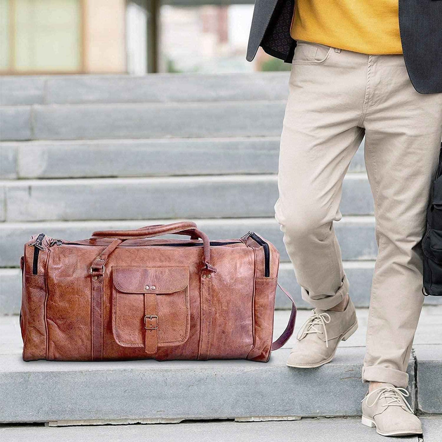 FR Fashion Co. 21" Full Grain Leather Duffel Bag
