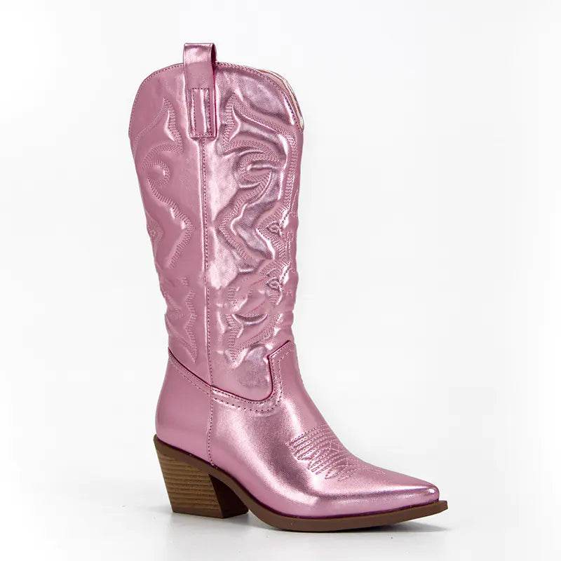 Vintage Women's Chunky Heel High Cowboy Boots - Solstik
