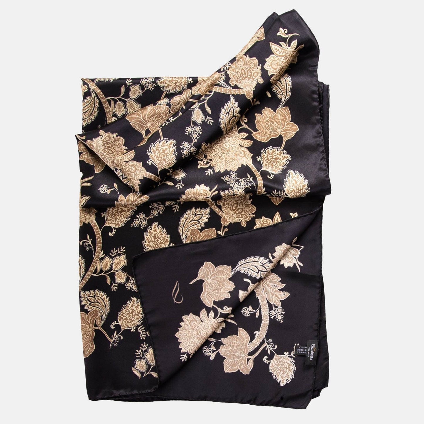 Esmeralda - Silk Scarf Shawl - Black & Gold - Solstik