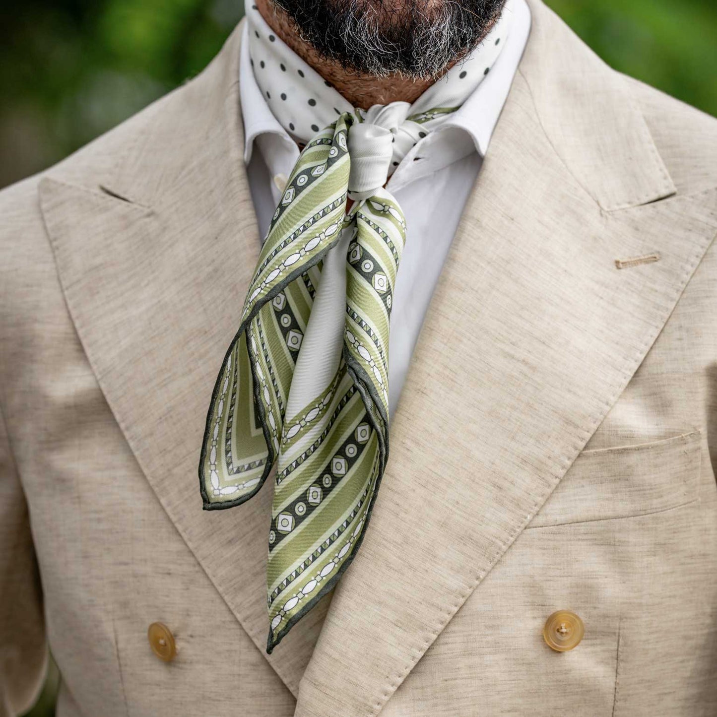 Verona - Silk Neckerchief - White & Sage - Solstik