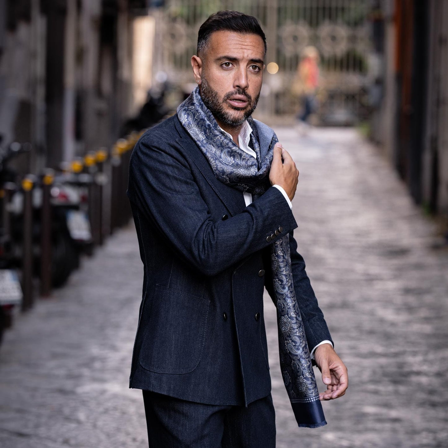 Pasquino - Reversible Silk Scarf - Navy - Solstik