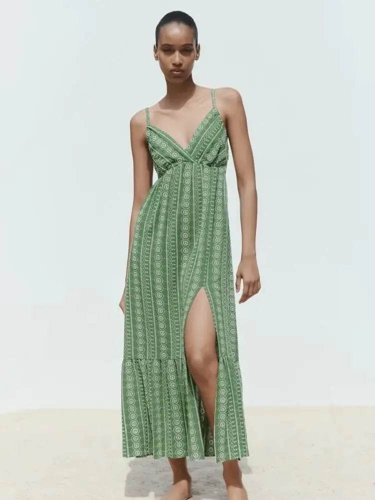 Rose V-Neck Embroidered Midi - Solstik #