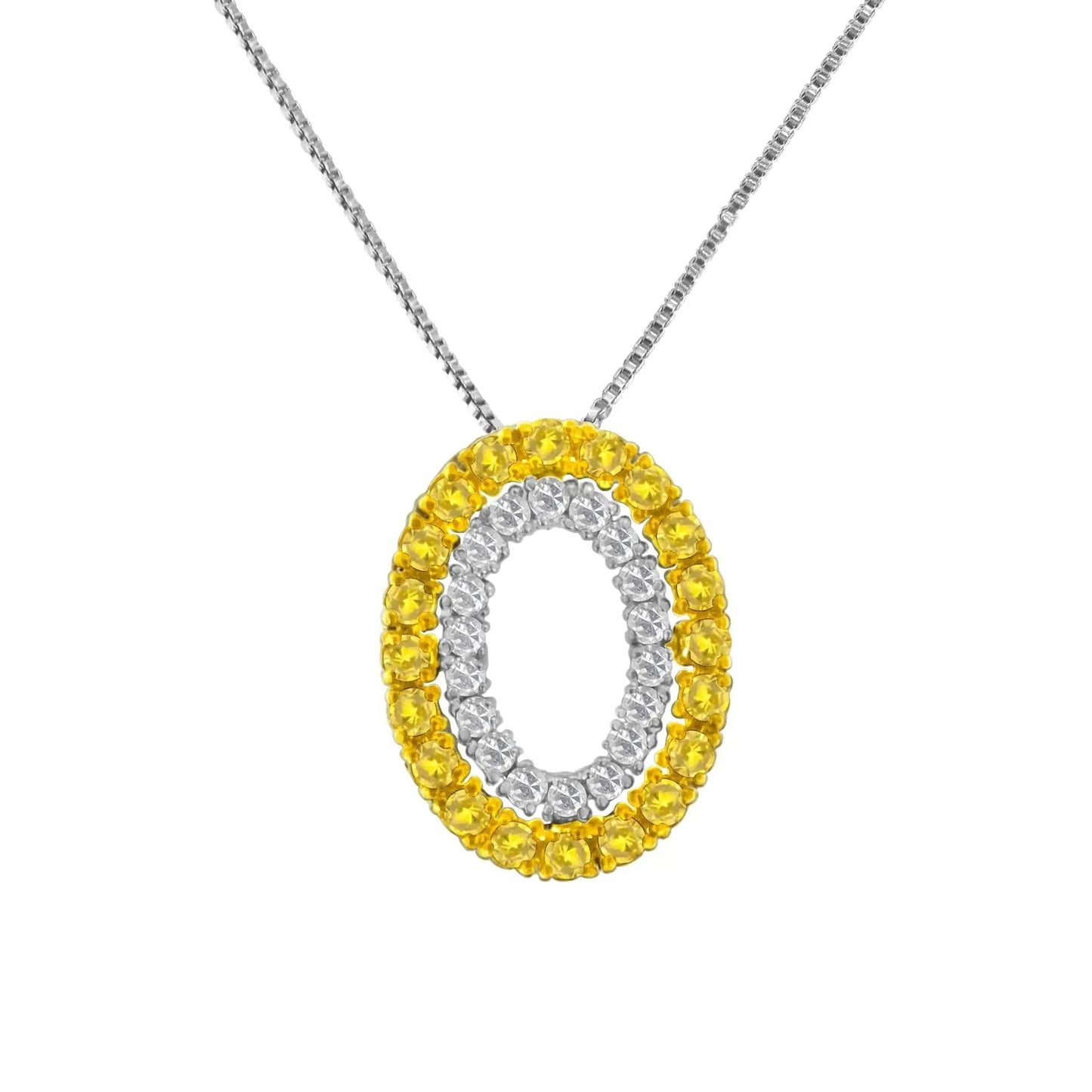 14K Yellow Gold Plated Silver & Yellow Diamond Oval Pendant - Solstik