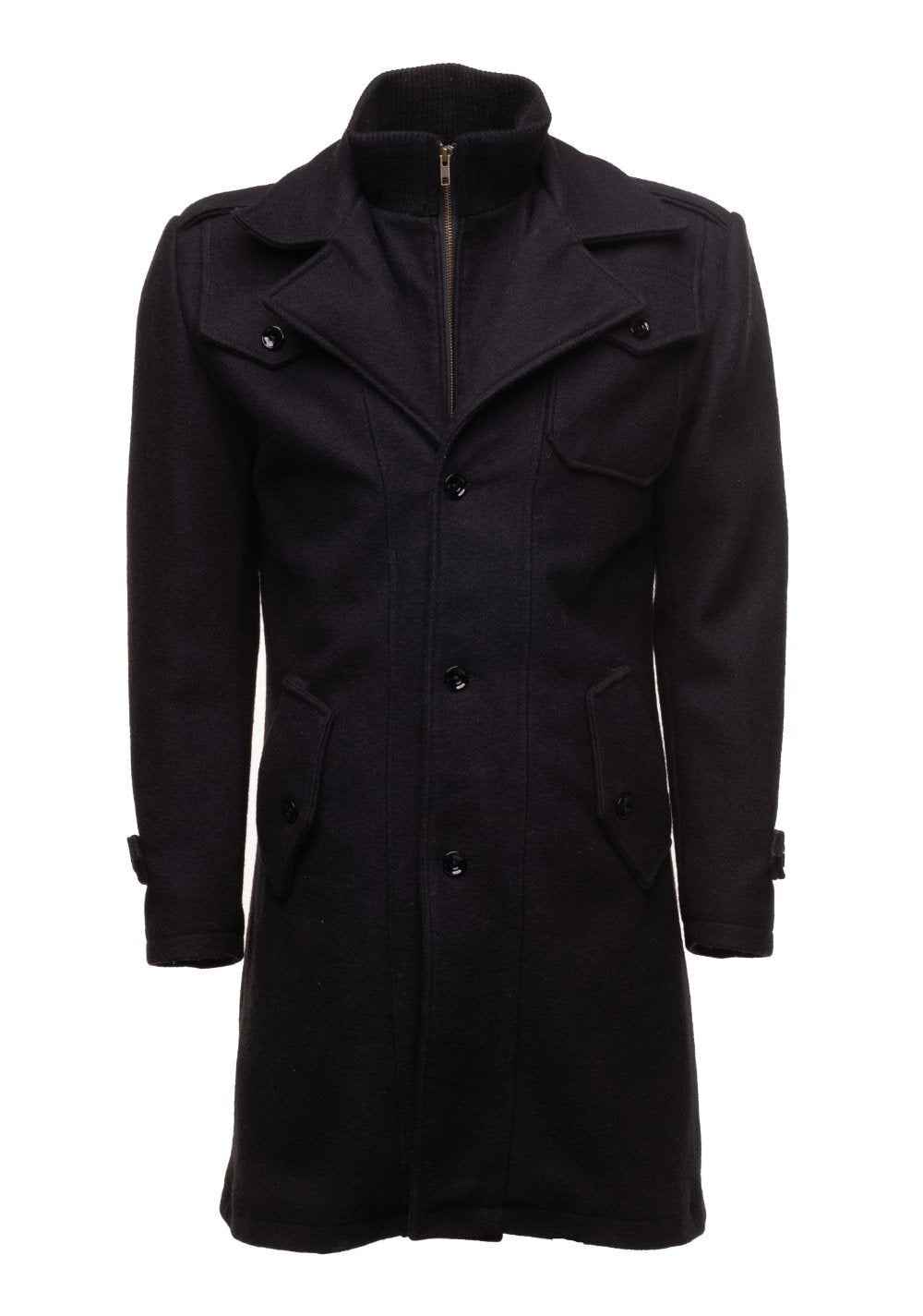 Handmade Black Wool 3/4 Length Trench Coat