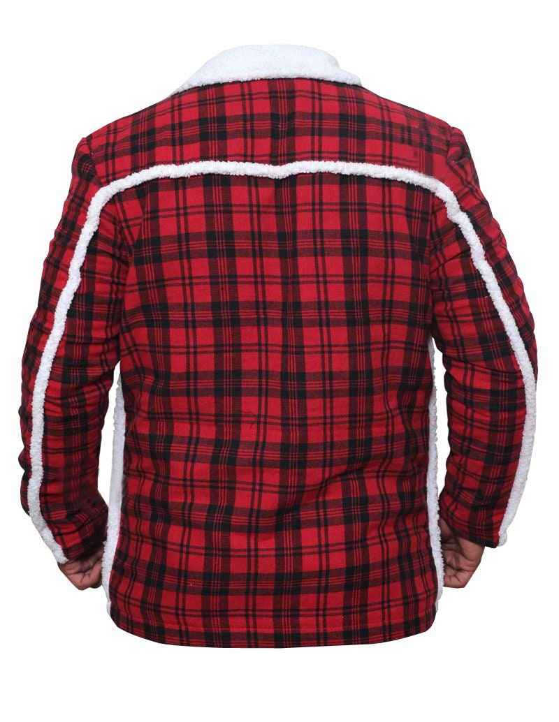 Handmade Ryan Reynold's Red And Black Checkered Jacket With Faux Shearling