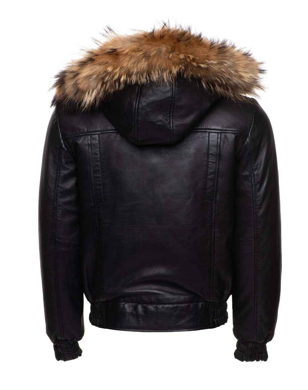 Handmade Castillos Bomber Winter Leather Jacket With Real Fox Fur Hoodie