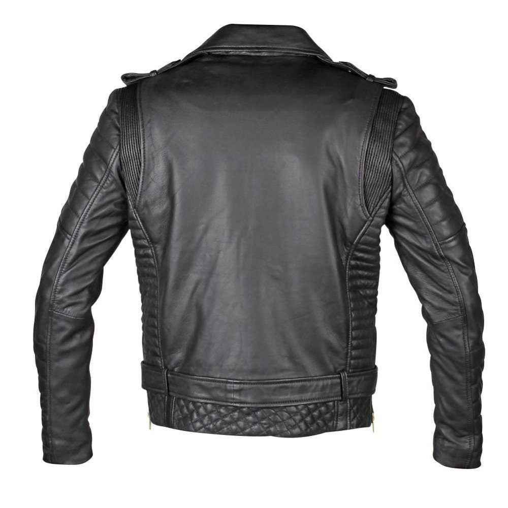 Handmade Mercado's Quilted Biker Leather Jacket With Waist Belt