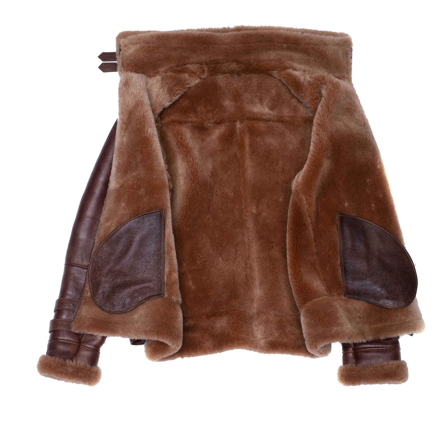 Handmade Phan's Brown Aviator Bomber Shearling Jacket With A Waist Belt