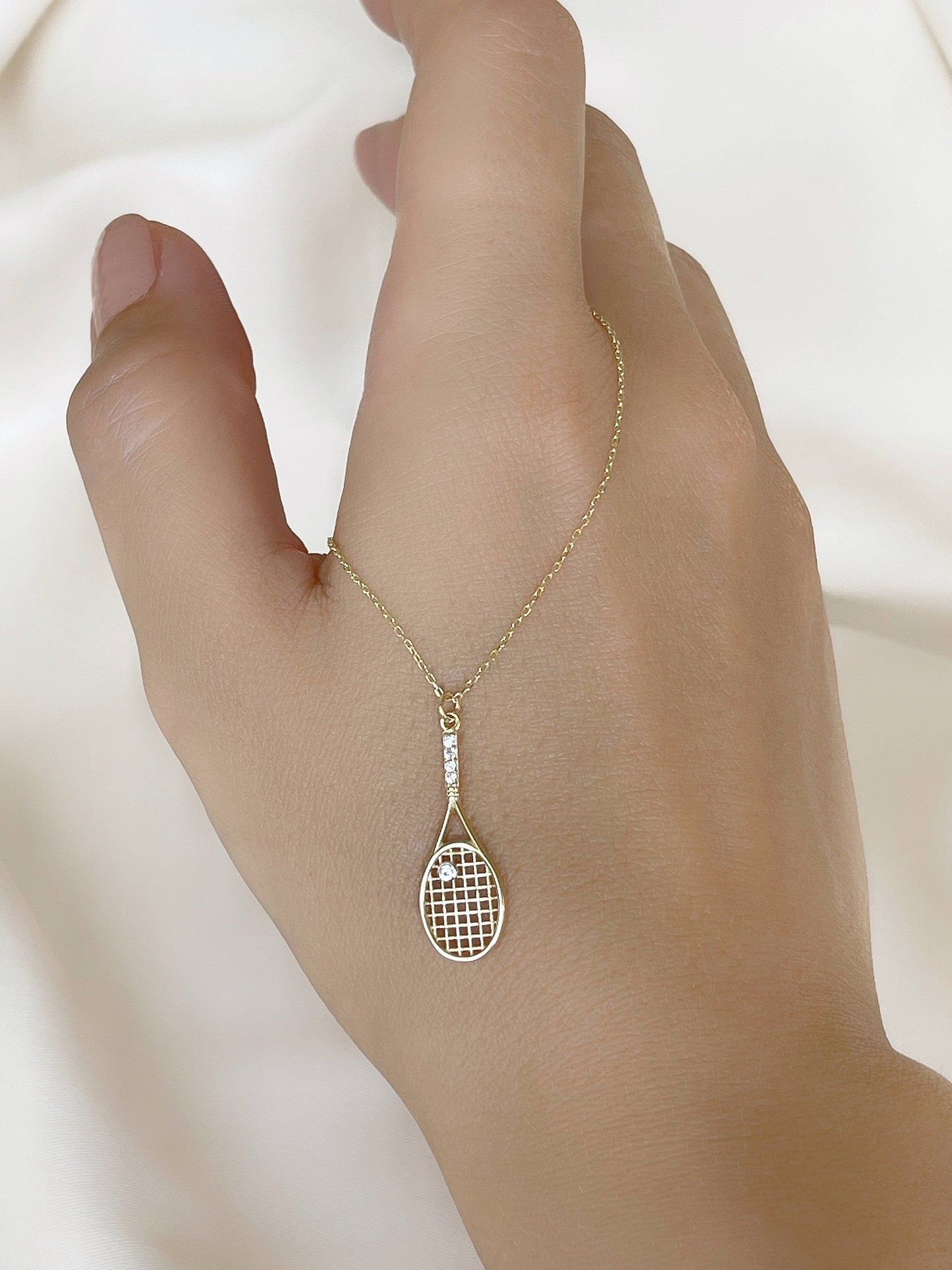 Tennis Racket Necklace, 14K Solid Gold Tennis Racquet Necklace - Solstik