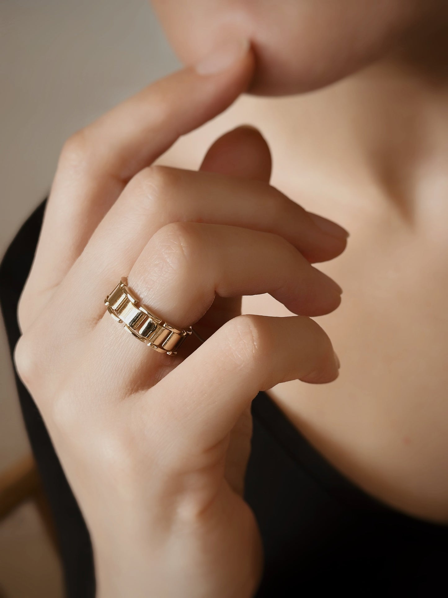14K Gold Watch Band Chain Ring - Solstik