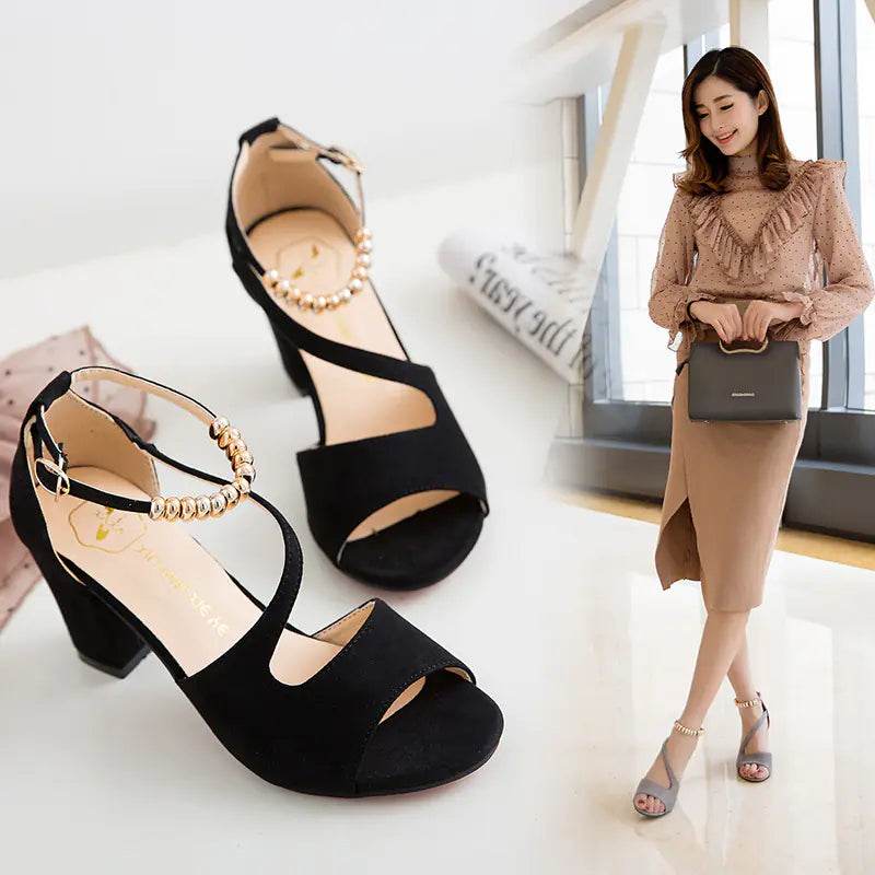 Chic Suede Heeled Buckle Sandals - Solstik