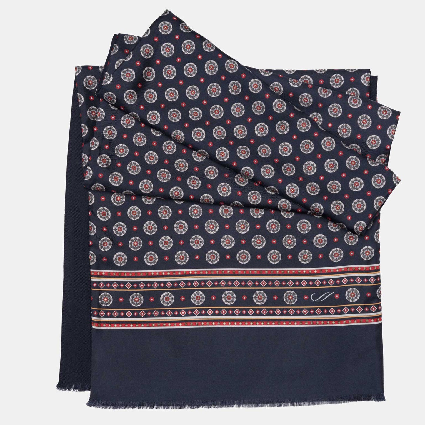 Palatino - Wool Backed Silk Scarf - Navy, Grey & Burgundy - Solstik