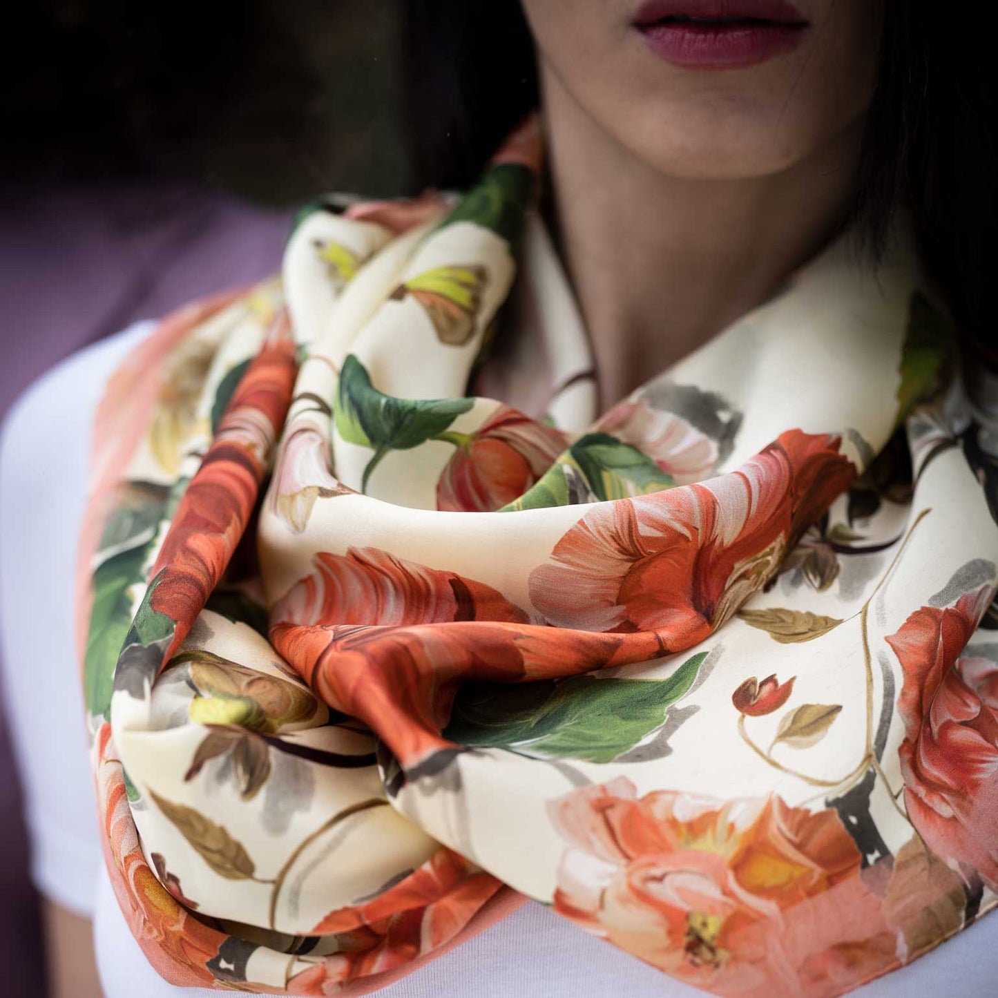 Rosa - Long Silk Scarf - Peach - Solstik