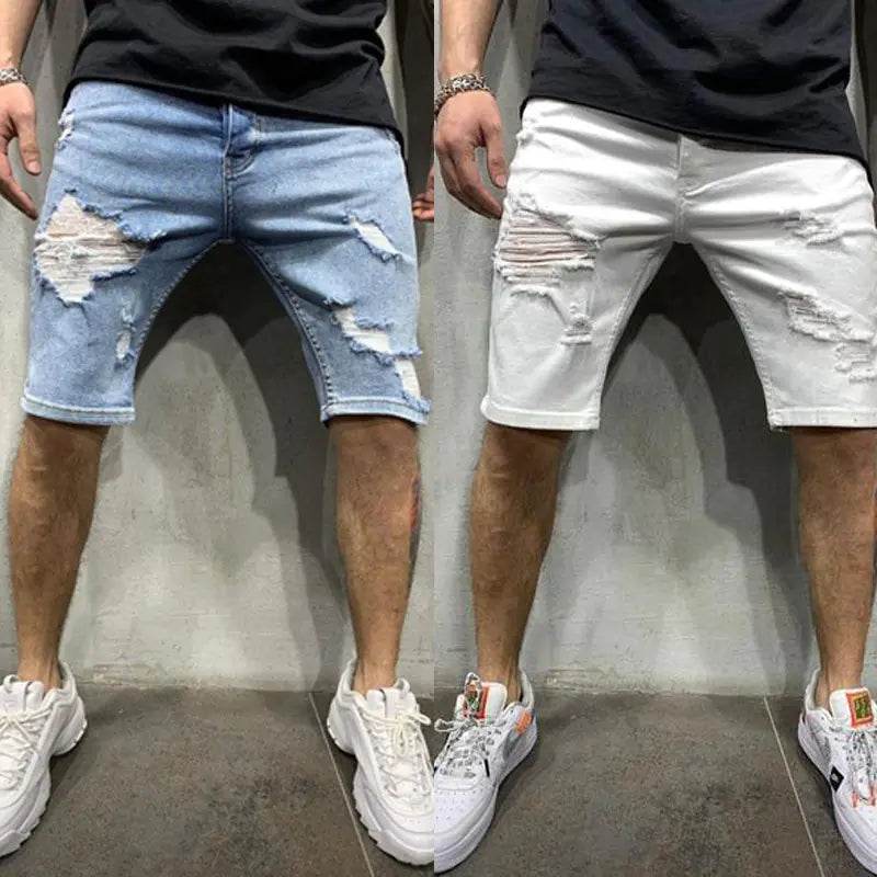 Slim Fit Men's Denim Pants with Holes - Solstik