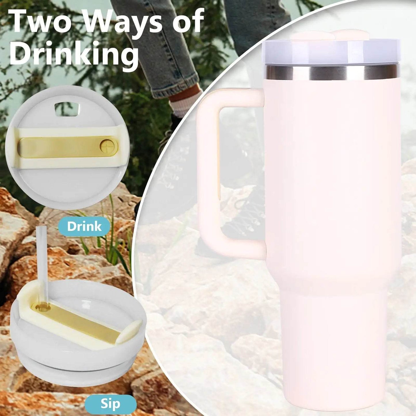 40oz V2 large capacity tumbler, With Handle And Straw Lid, Insulated Reusable Stainless Steel Water Bottles Travel Mug Coffee Cup car cup water cup For Men Women Outdoor Camping Driving, gift - Solstik