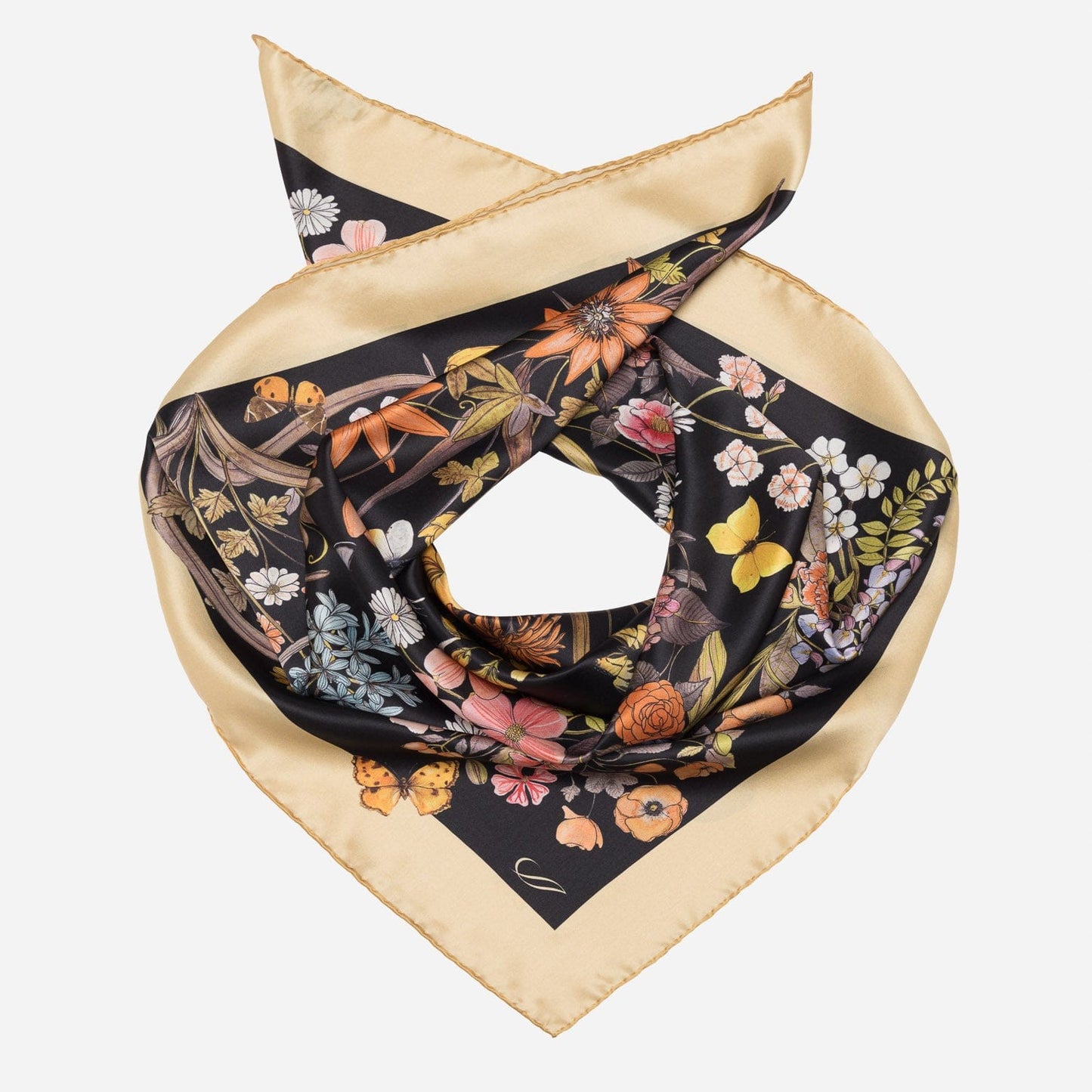 Flora - Silk Foulard - Black - Solstik