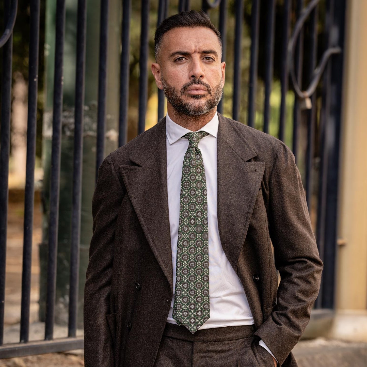 La Vigna - Printed Wool & Silk Tie - Green - Solstik