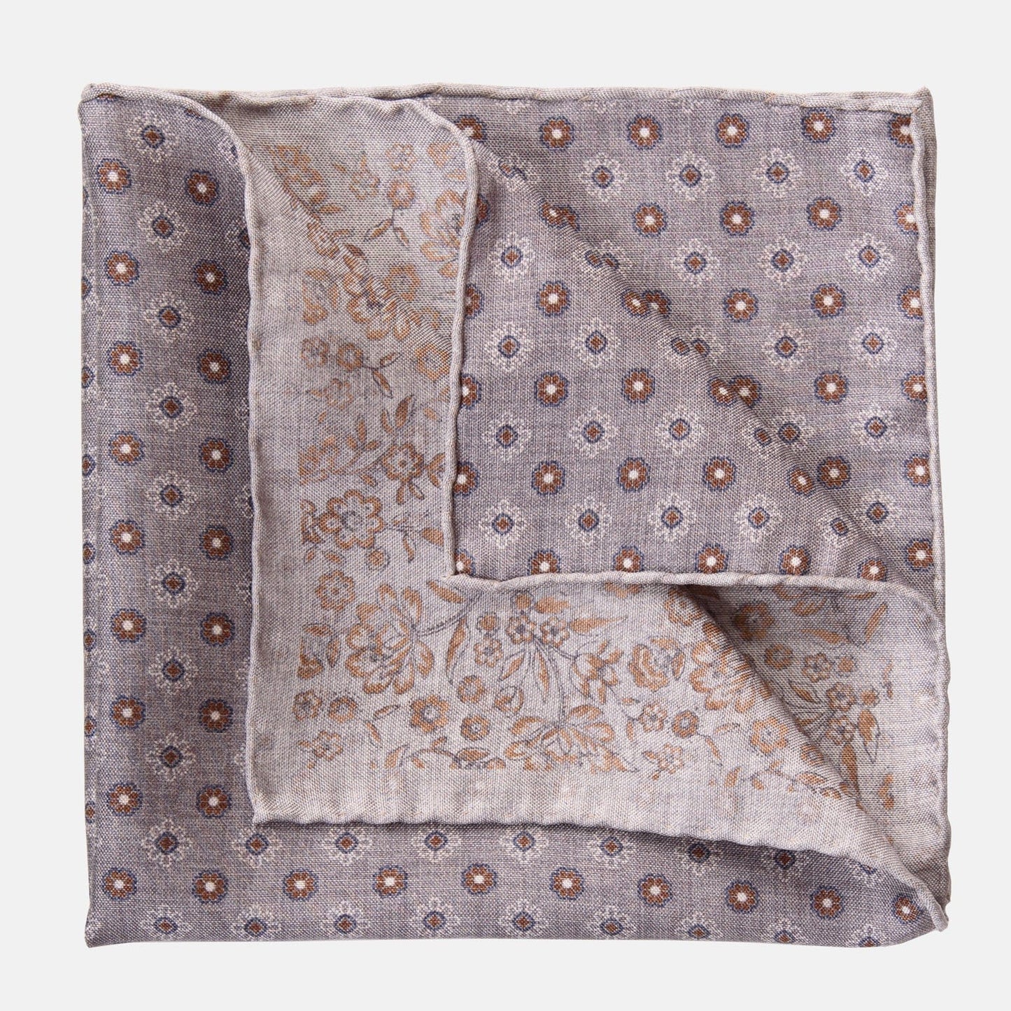 Pascal - Double Sided Silk Pocket Square - Grey & Bronze - Solstik