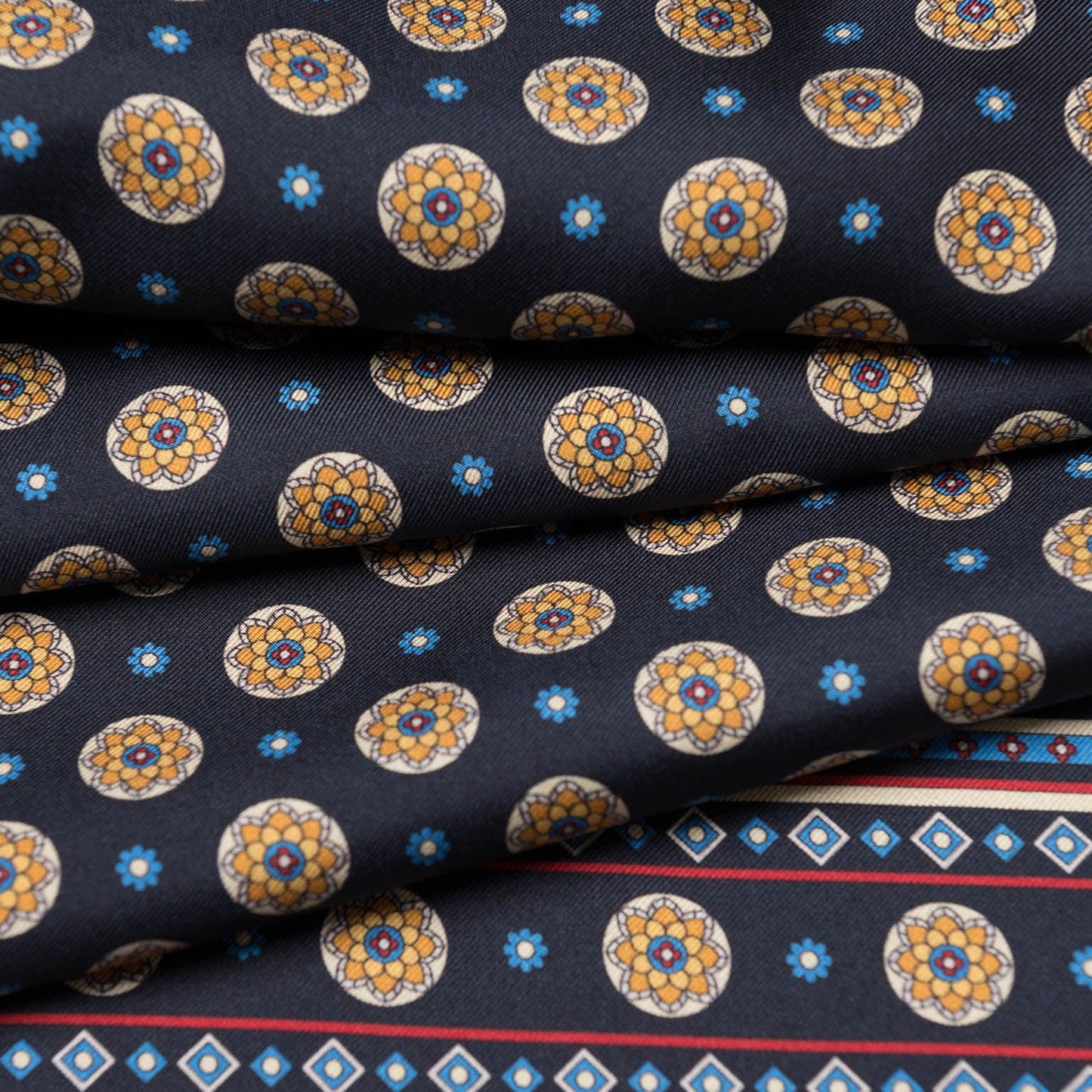 Palatino - Wool Backed Silk Scarf - Navy & Yellow - Solstik