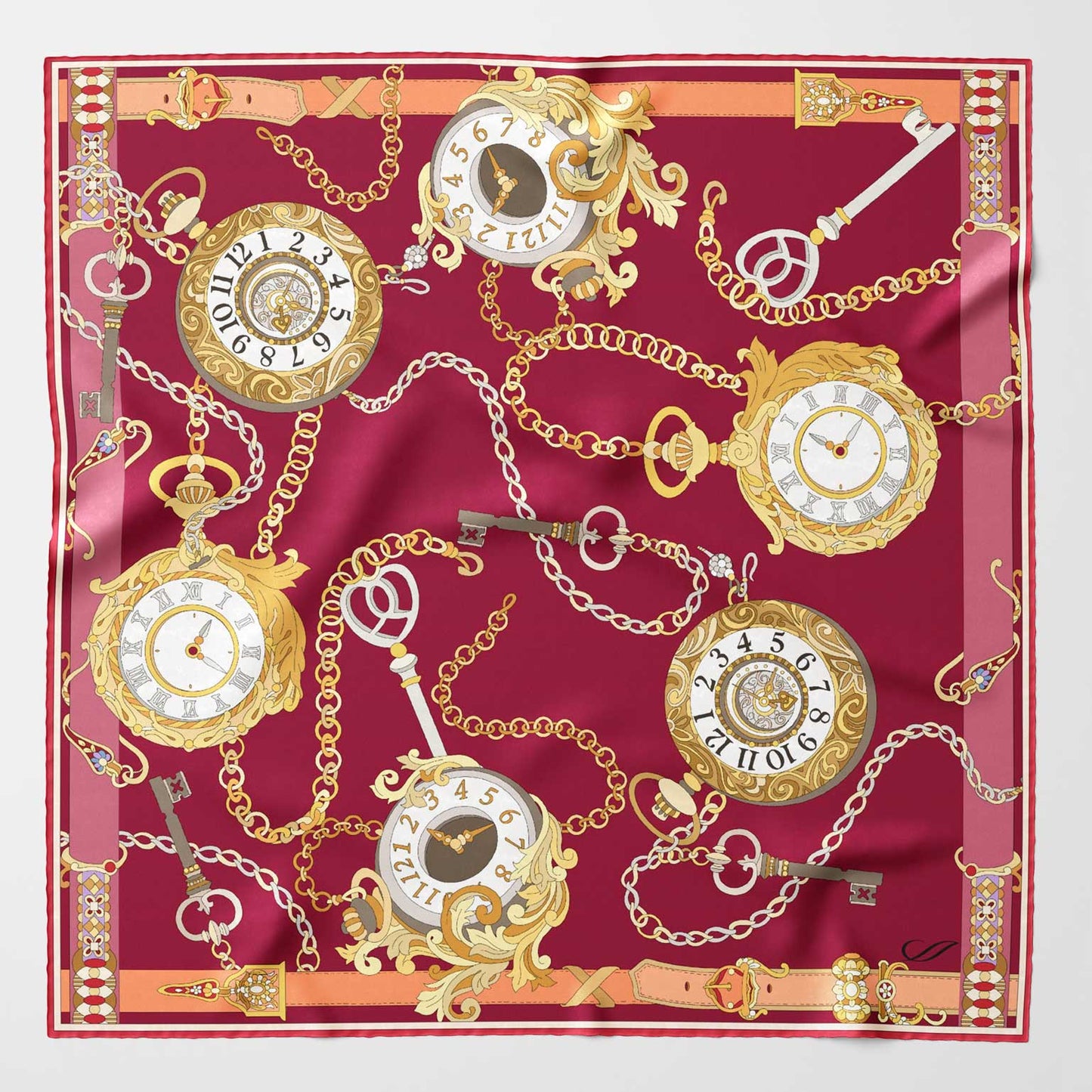 Like Clockwork - Silk Pocket Square - Cerise - Solstik
