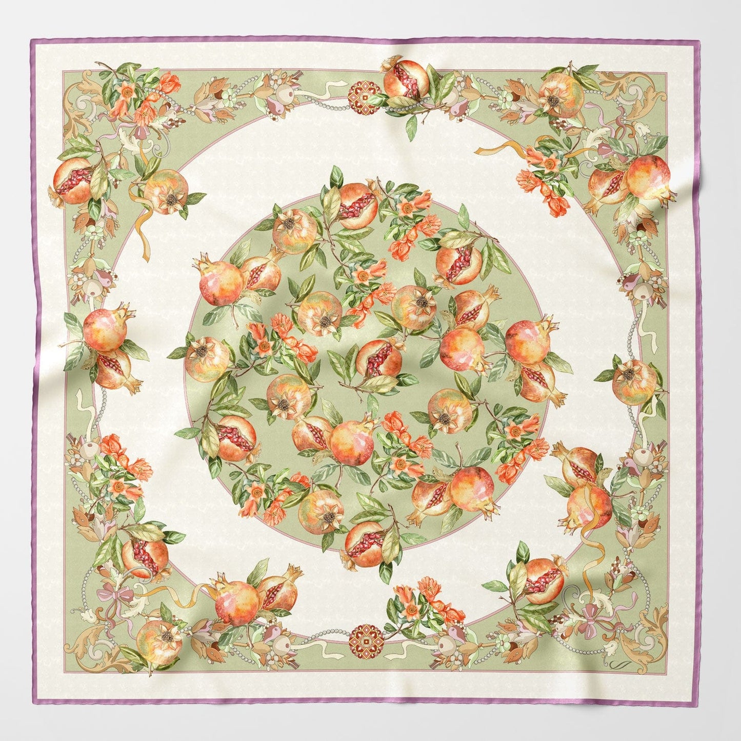 Melograno - Silk Foulard - Venetian Glass Green - Solstik