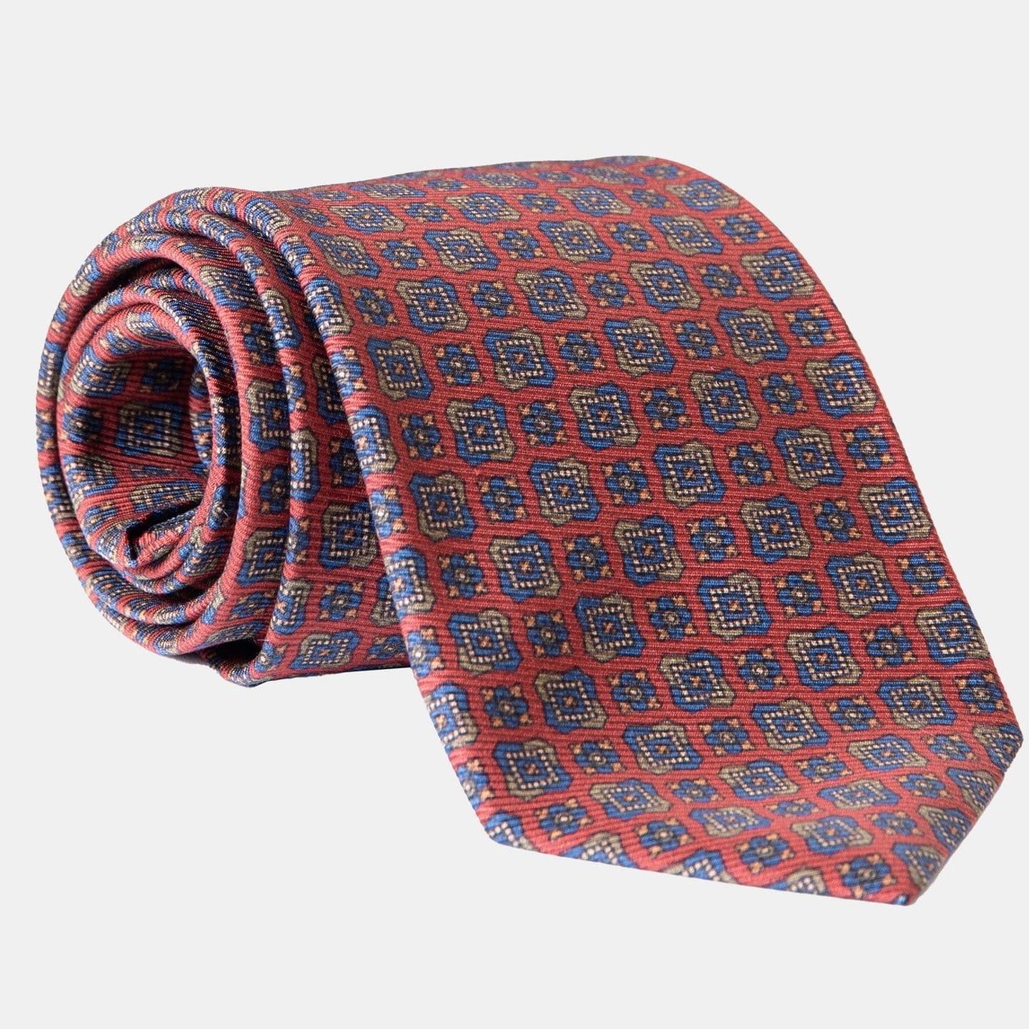 Parma - Printed Madder Silk Tie - Barn Red - Solstik