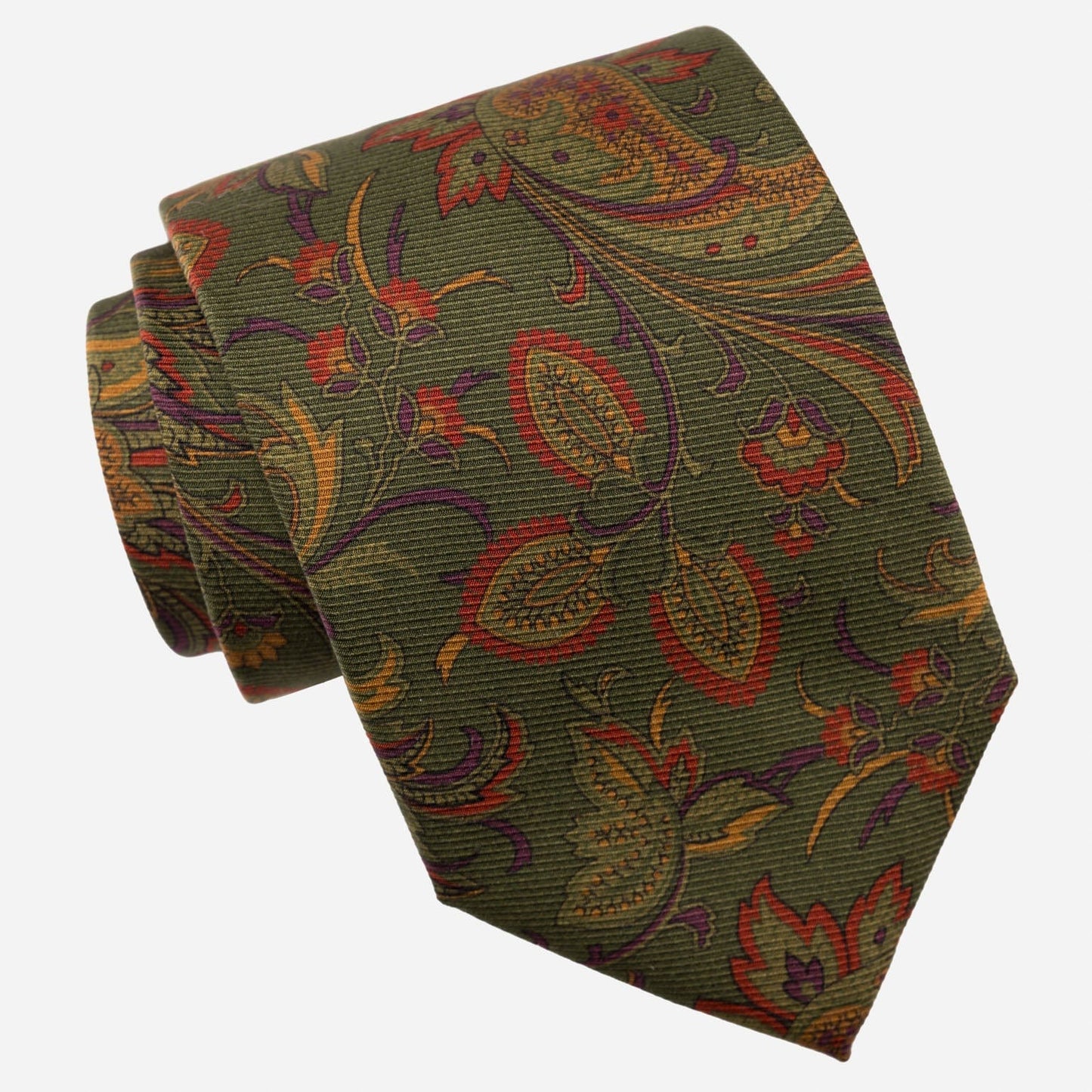 Borromeo - Printed Madder Silk Tie - Olive - Solstik