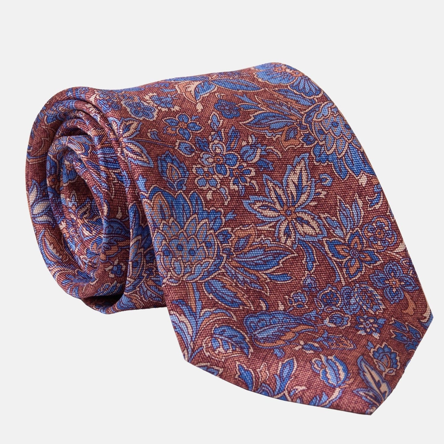 Catania - Printed Silk Tie - Blue & Brick Red - Solstik