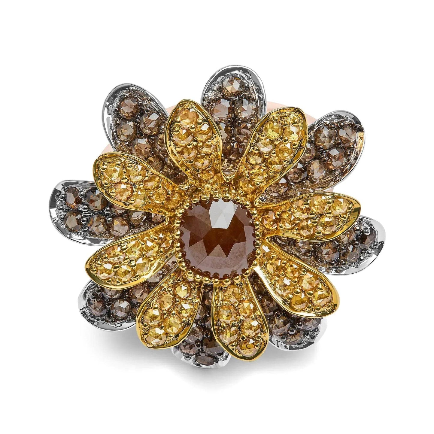 14K Tri-Tone Diamond Floral Cocktail Ring - Size 7 - Solstik