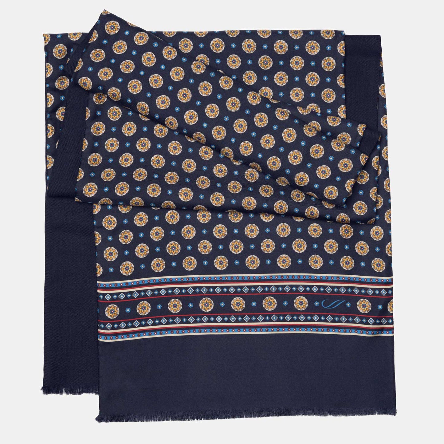 Palatino - Wool Backed Silk Scarf - Navy & Yellow - Solstik