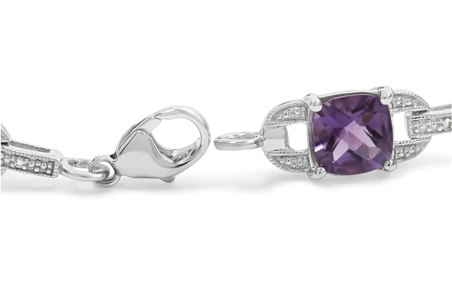 Sterling Silver Amethyst & Diamond Tennis Bracelet - 7 Inch - Solstik