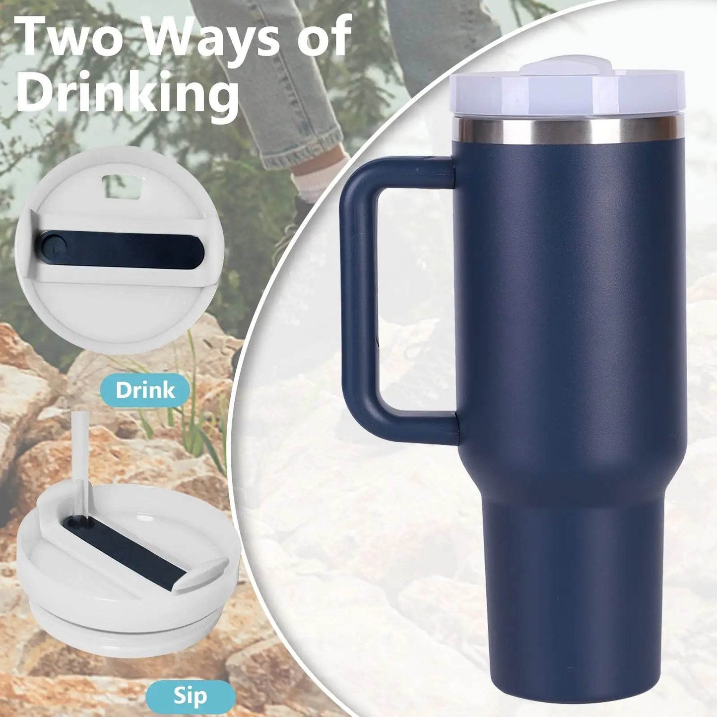 40oz V2 large capacity tumbler, With Handle And Straw Lid, Insulated Reusable Stainless Steel Water Bottles Travel Mug Coffee Cup car cup water cup For Men Women Outdoor Camping Driving, gift - Solstik