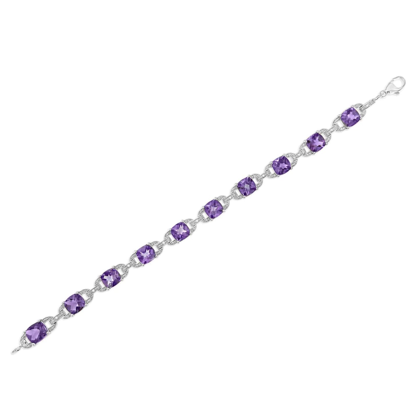 Sterling Silver Amethyst & Diamond Tennis Bracelet - 7 Inch - Solstik