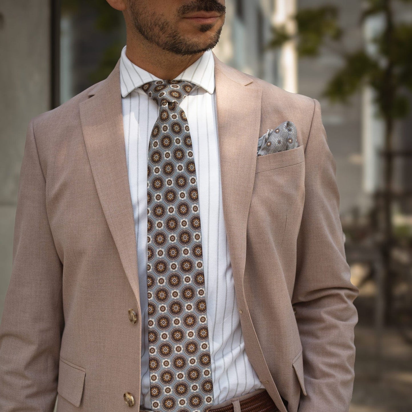 La Vigna - Printed Wool & Silk Tie - Grey - Solstik