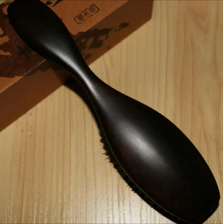 Ebony Wood Boar Bristle Massage Hair Brush Gift Set - Solstik #