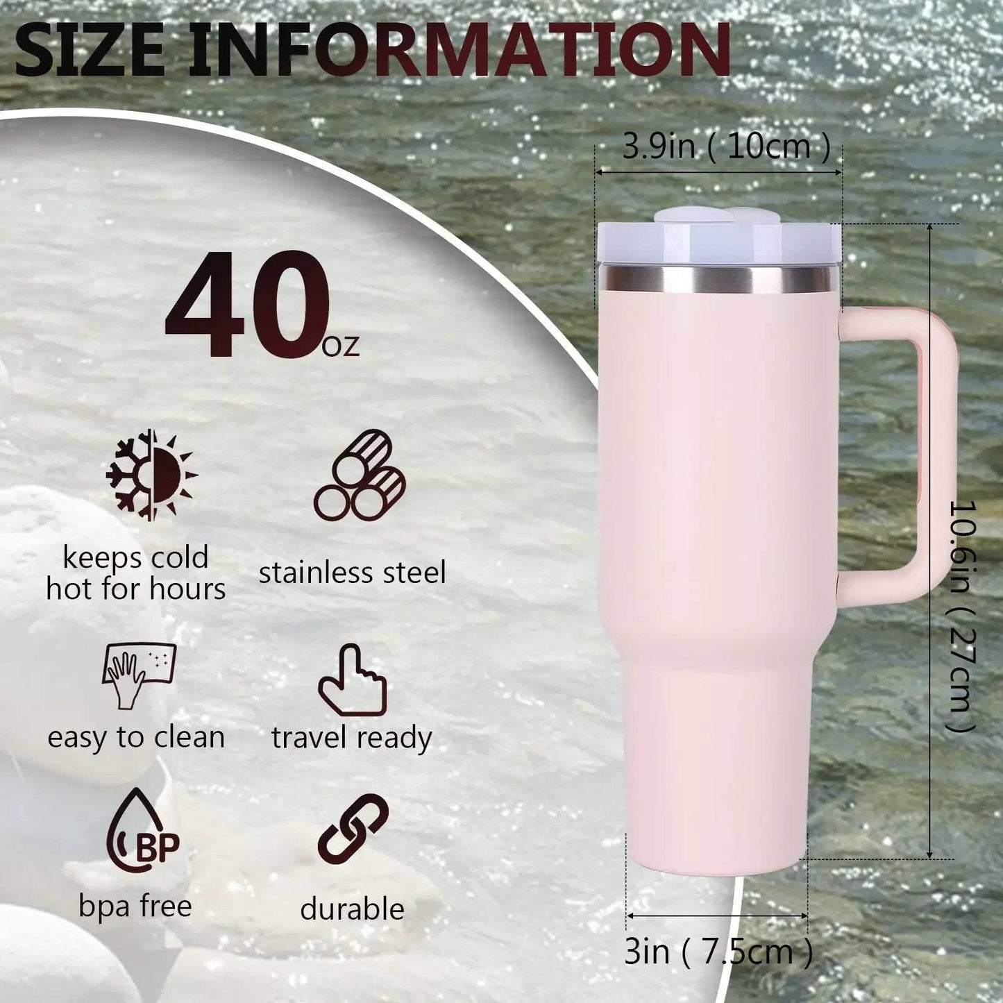 40oz V2 large capacity tumbler, With Handle And Straw Lid, Insulated Reusable Stainless Steel Water Bottles Travel Mug Coffee Cup car cup water cup For Men Women Outdoor Camping Driving, gift - Solstik